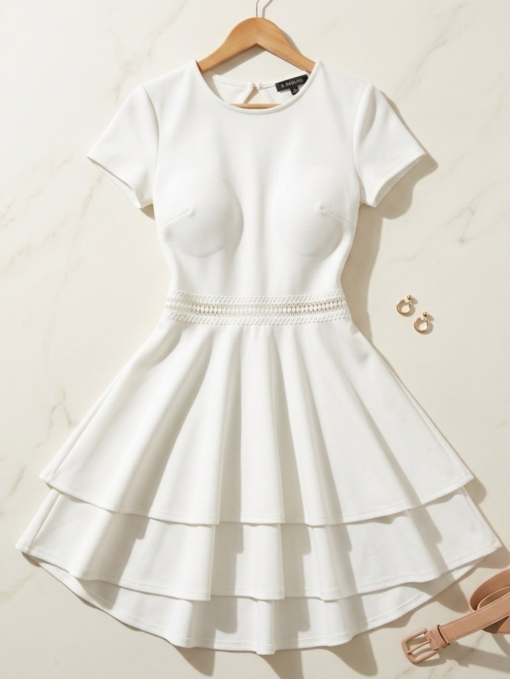 B Darlin White Short-Sleeve Tiered Graduation Dress